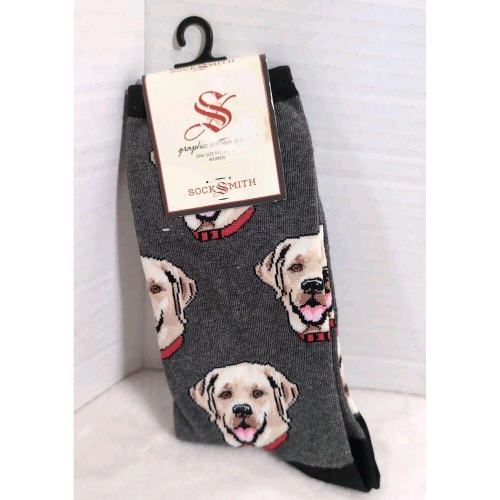 LABRADOR Charcoal Heather CREW SOCKS 5-10.5 shoe size DOG LOVERS SockSmith NEW